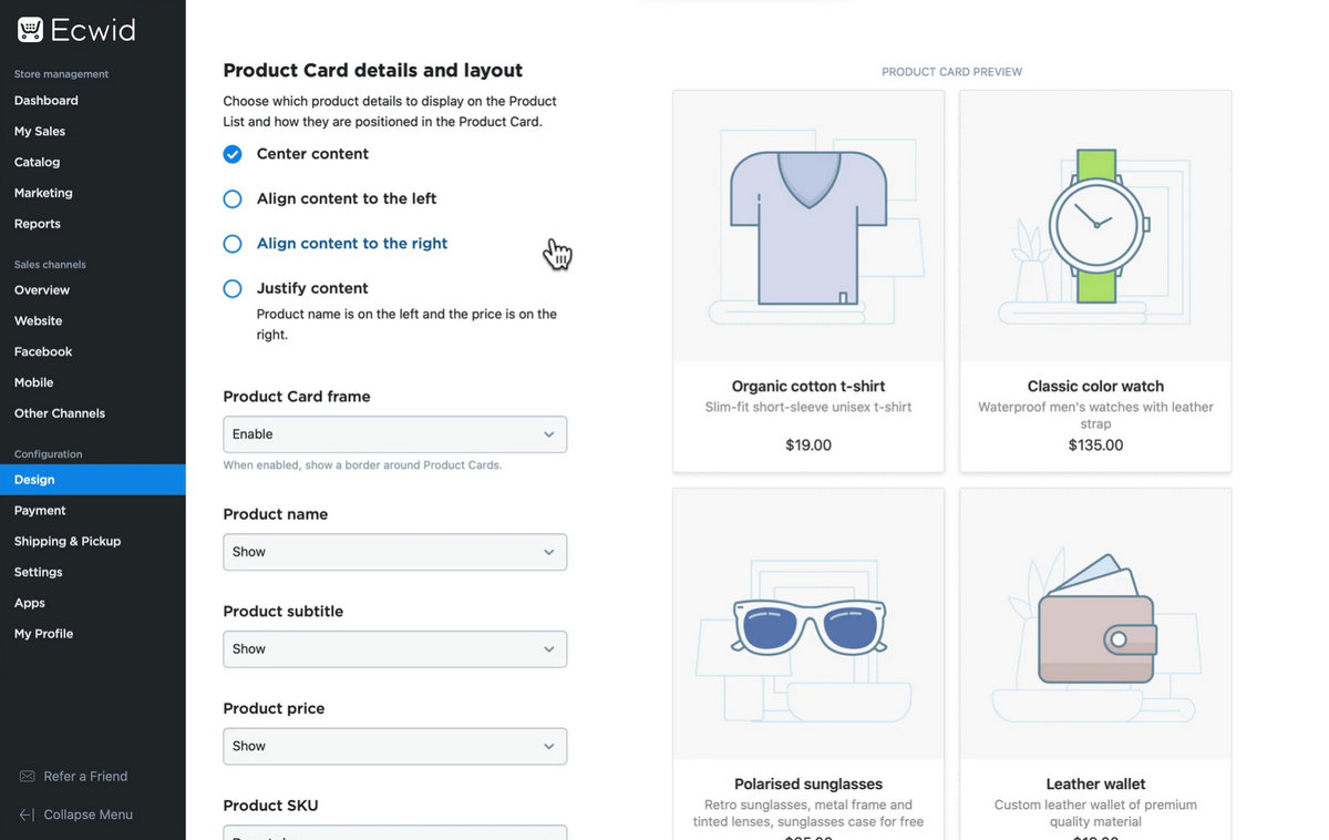 Ecwid live theme customizer